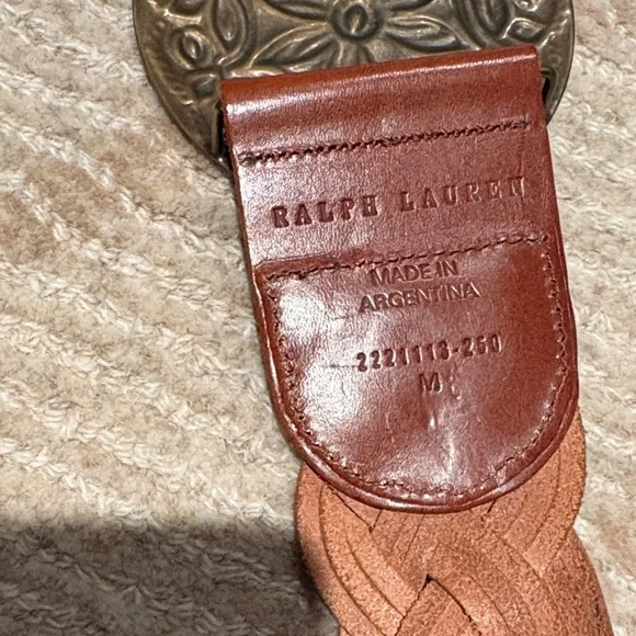 Ralph Lauren Braided Leather Belt with Ornate Brass Buckle - Picture 5 of 6
